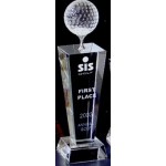 11" Large Crystal Golf Tower Award with Logo
