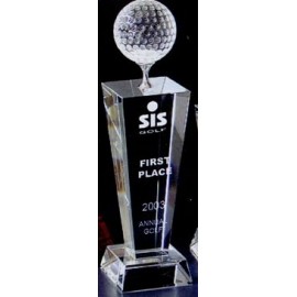 11" Large Crystal Golf Tower Award with Logo