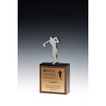 Simple Standing Square Walnut Wood Block Award w/Metal Golfer with Logo