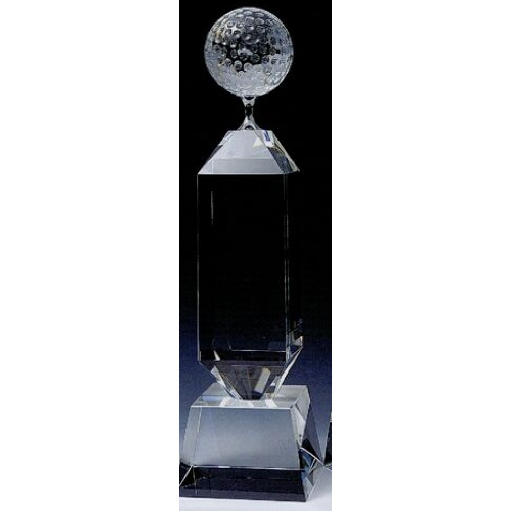 Large Crystal Golf Tower Award (13"x3 9/16") with Logo