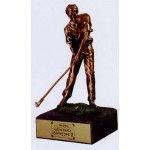 Custom Copper Coated Male Golfer Figure Award w/Attached Stone Base
