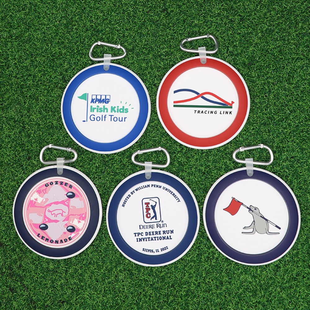 Logo Branded Custom Round Shape Golf Bag Tags Luggage Tags with Carabiner Hook
