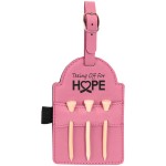 Pink LEATHERETTE - 5X3.25 INCH GOLF BAG TAG WITH 3 WOODEN TEES with Logo