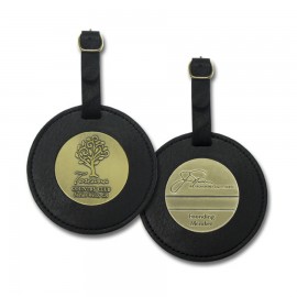 Round Leather 2 Sided Bag Tag w/ Club Lorente 2" Coin with Logo  Round Leather 2 Sided Bag Tag w/ Club Lorente 2" Coin with Logo
