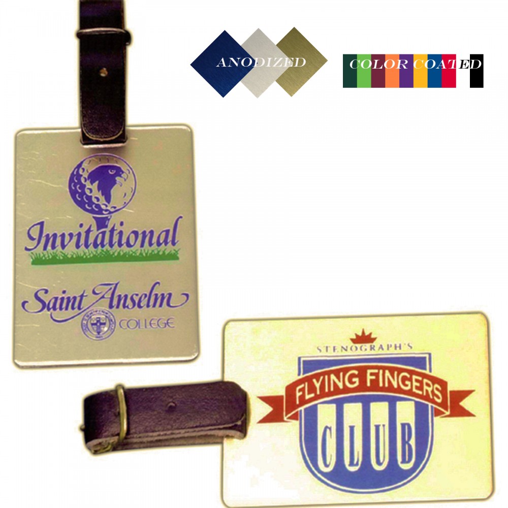2 1/8" x 3" Aluminum Luggage /Golf Bag Tag with an Epoxy Screen Printed imprint. Made in the USA. with Logo