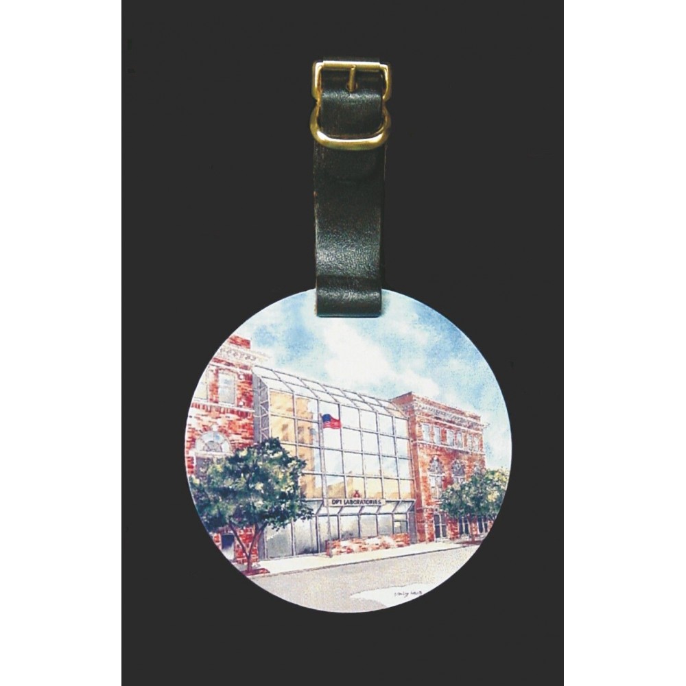 1.75" Round Aluminum Luggage /Golf Bag Tag w/ a Full Color, Sublimated imprint. Made in the USA. with Logo