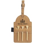 Bamboo LEATHERETTE - 5X3.25 INCH GOLF BAG TAG WITH 3 WOODEN TEES with Logo