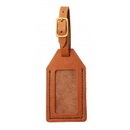 Full-Grain Leather Luggage Tag with a Window and Buckle Strap | Info Card | Handmade in the US with Logo
