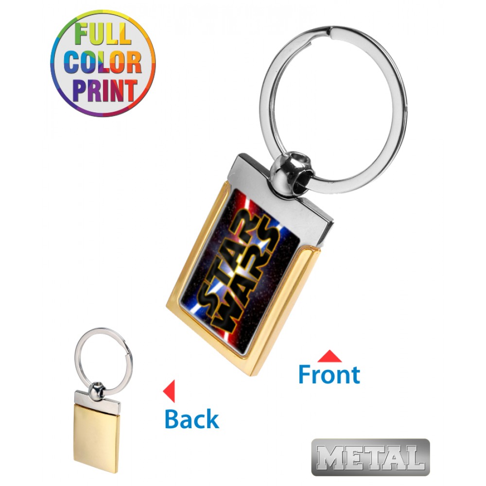 Customized Gold Band Rectangle Shaped Metal Keychain