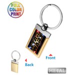 Gold Band Rectangle Shaped Metal Keychain with Logo