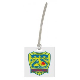 Custom shaped luggage tag - square 1C on colored vinyl with Logo