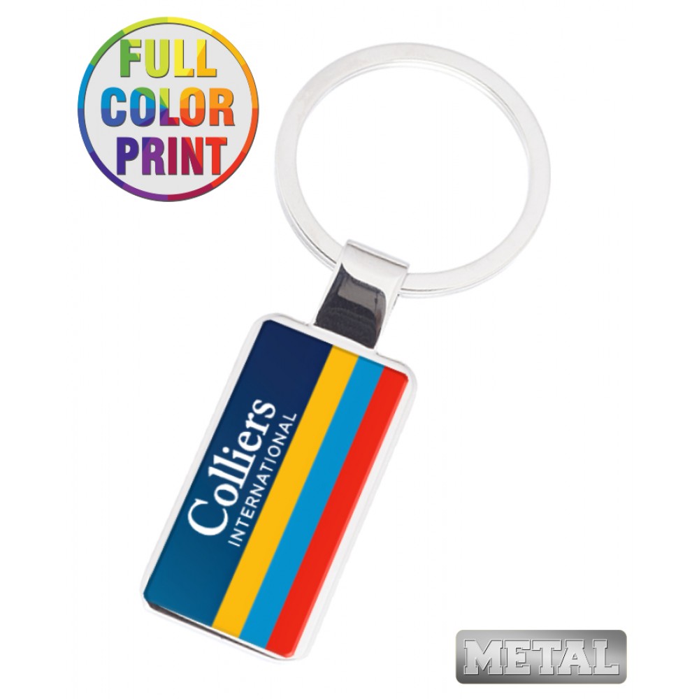Customized Rectangle Shaped Metal Keychain - Full Color Dome