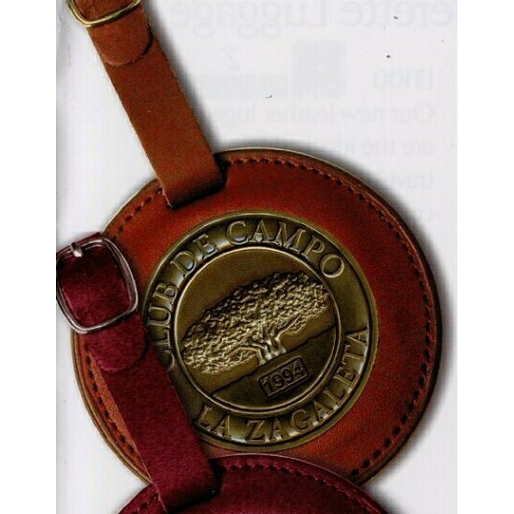 Personalized Round Leather Bag Tag 3" w/ Club Lorente 2" Coin
