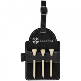 Personalized Black/Silver LEATHERETTE - 5X3.25 INCH GOLF BAG TAG WITH 3 WOODEN TEES  Personalized Black/Silver LEATHERETTE - 5X3.25 INCH GOLF BAG TAG WITH 3 WOODEN TEES