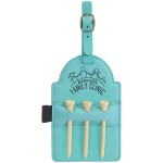 Teal/Black LEATHERETTE - 5X3.25 INCH GOLF BAG TAG WITH 3 WOODEN TEES with Logo