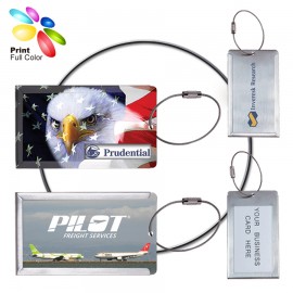 Logo Branded Brushed Stainless Steel Luggage Tag with Cable Closure  Logo Branded Brushed Stainless Steel Luggage Tag with Cable Closure