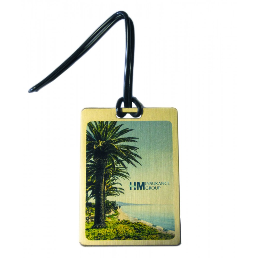 Personalized Solid Brass Luggage/ Golf Bag Tag - Full Color Sublimation 0.02" w/ Acrylic Strap (3"x2 1/8")