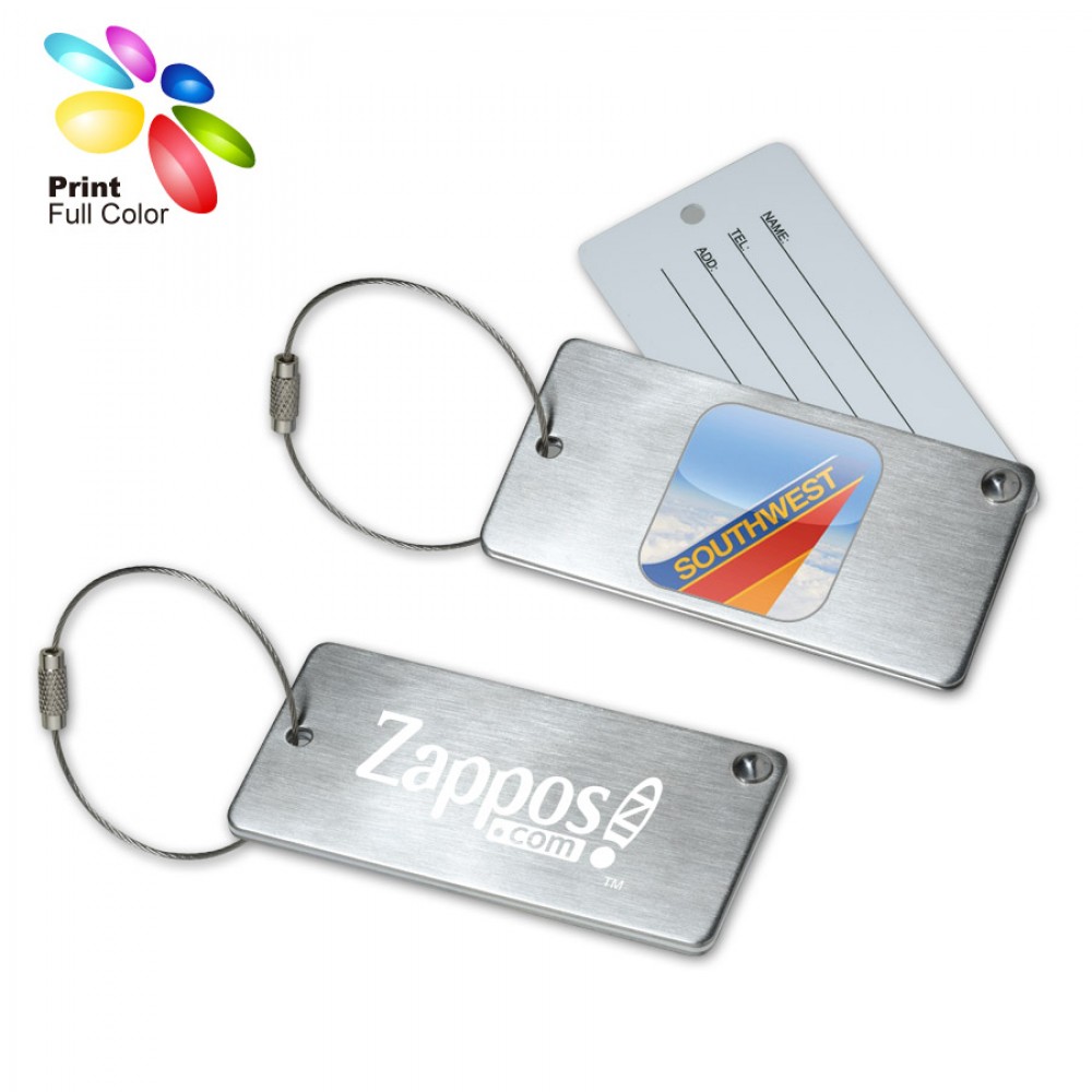 Stainless Steel Luggage Tag with Hide-In Address Card with Logo