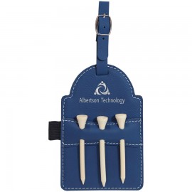Promotional Blue/Silver LEATHERETTE - 5X3.25 INCH GOLF BAG TAG WITH 3 WOODEN TEES  Promotional Blue/Silver LEATHERETTE - 5X3.25 INCH GOLF BAG TAG WITH 3 WOODEN TEES