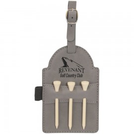 Promotional Gray/Black LEATHERETTE - 5X3.25 INCH GOLF BAG TAG WITH 3 WOODEN TEES  Promotional Gray/Black LEATHERETTE - 5X3.25 INCH GOLF BAG TAG WITH 3 WOODEN TEES