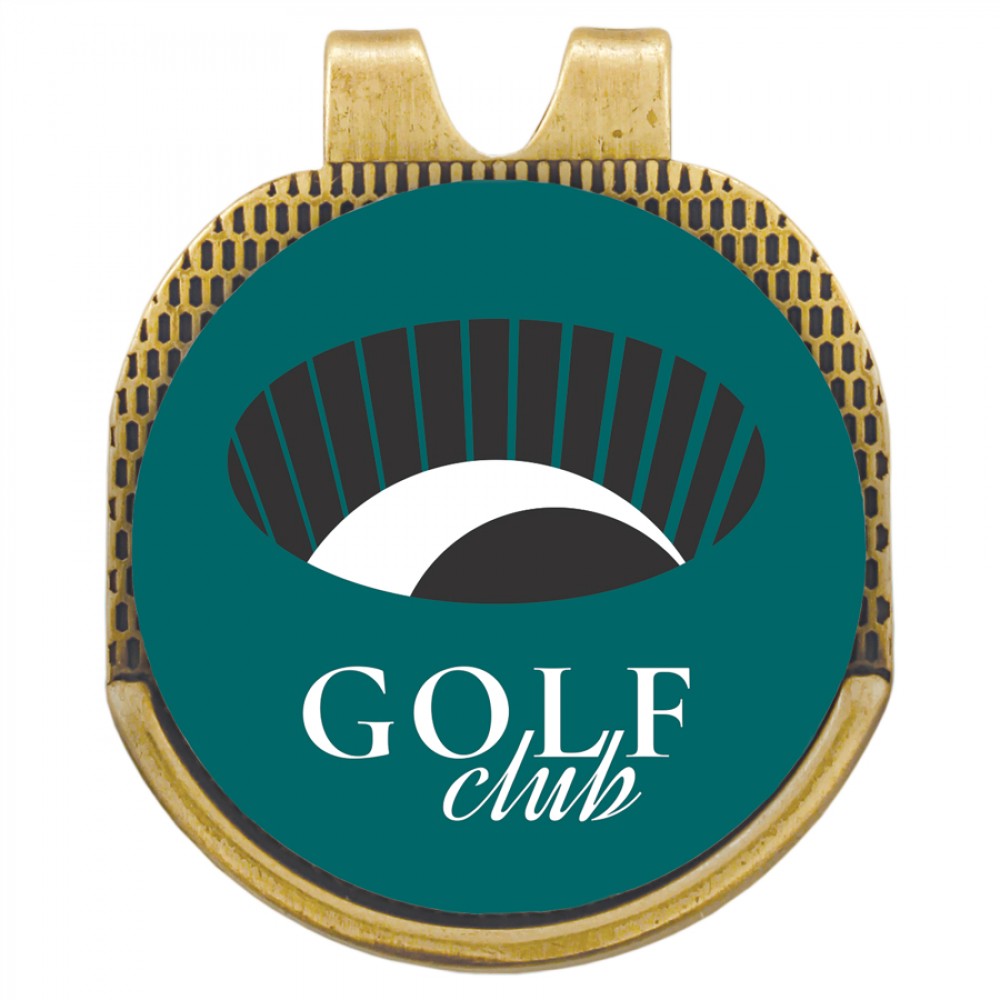 Antique Gold Hat Clip w/Golf Ball Marker with Logo Antique Gold Hat Clip w/Golf Ball Marker with Logo