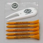 Poly Bagged Golf Tee Set - 5 Tees, 1 Markers, 1 Divot Tool - 1-color imprint with Logo