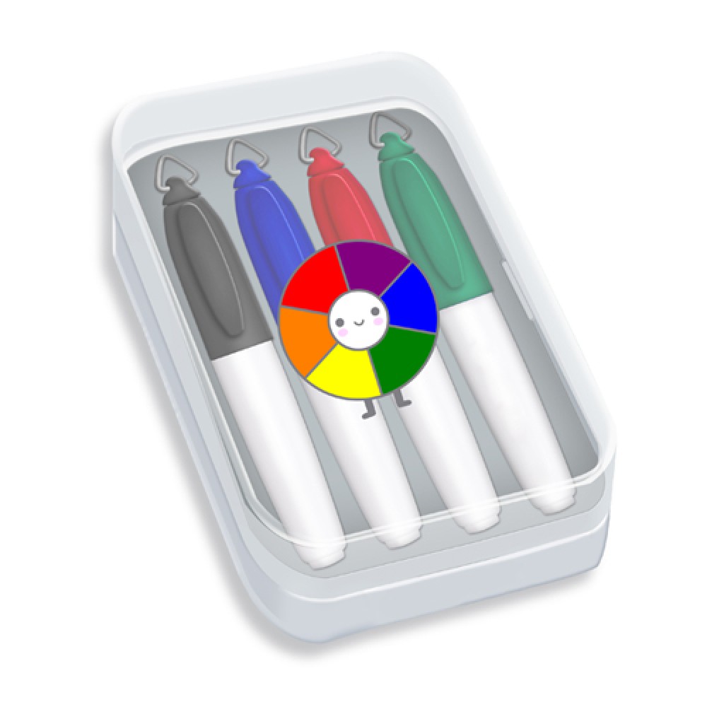 Mini Sharp Mark Fine Tip Permanent Marker in Clear Plastic Box (4-Pack/Full-Color Decal) with Logo