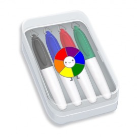 Logo Printed Mini Sharp Mark Fine Tip Permanent Marker in Clear Plastic Box (4-Pack/Full-Color Decal)