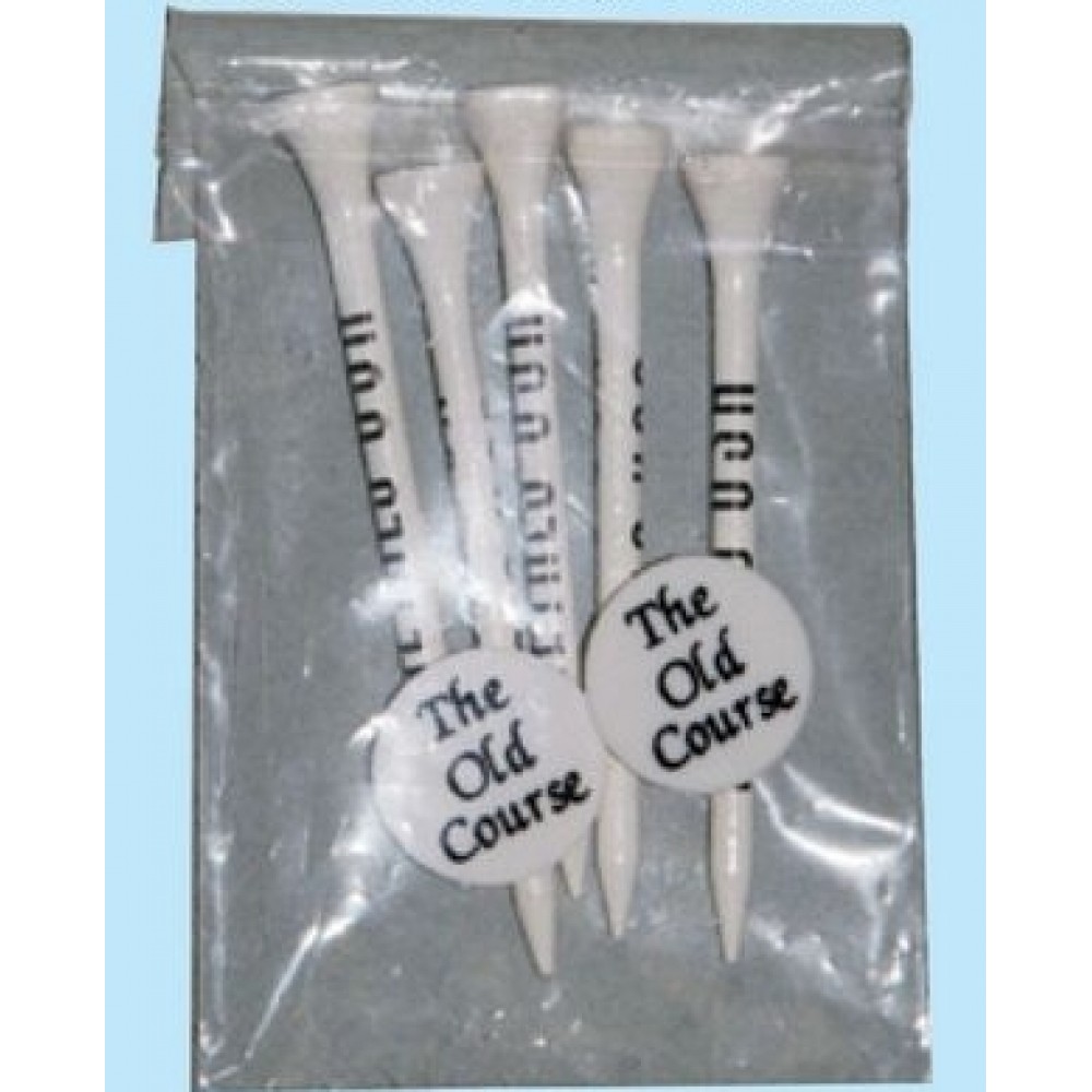 "Crystal Clear" Golf Tee Poly Bag Pack w/ Five 3 1/4" Tees & Two 1" Markers with Logo
