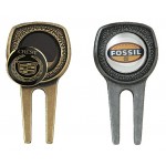Custom Branded Cast Divot Tool in Antique Finish w/ 7/8" Screen Printed Ball Marker