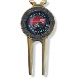 Logo Printed Brass Screen Print Ball Marker w/Divot Tool  Logo Printed Brass Screen Print Ball Marker w/Divot Tool