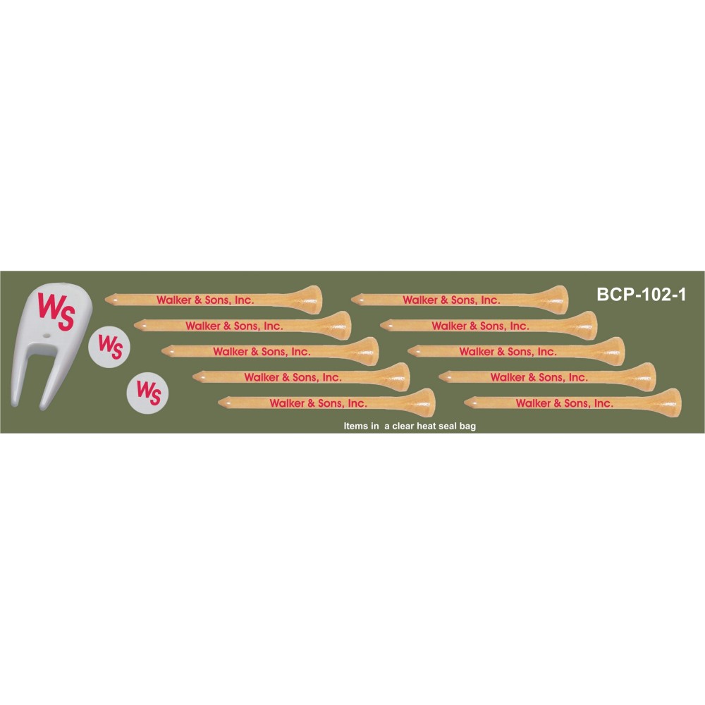 Custom Branded Golf Combo Pack - 10 Tees / 2 Ball Marker / Divot Tool (3 1/4" Tee) Custom Branded Golf Combo Pack - 10 Tees / 2 Ball Marker / Divot Tool (3 1/4" Tee)