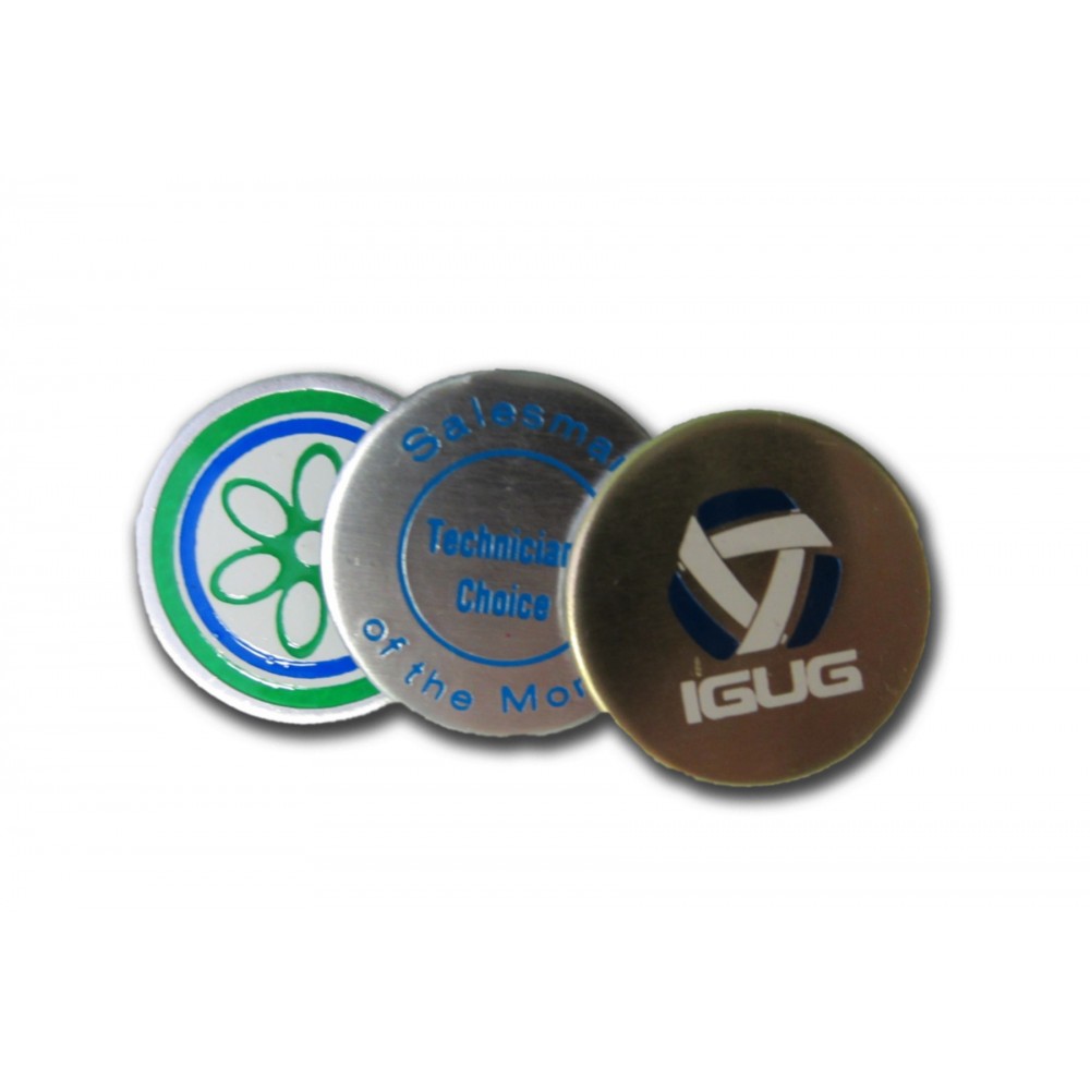 Gold/Silver- Color Coated Golf Ball Marker / Screen Printed (3/4" Diameter) with Logo