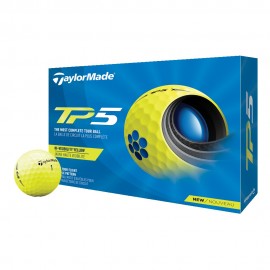 TaylorMade 2021 TP5 Golf Balls - Yellow with Logo  TaylorMade 2021 TP5 Golf Balls - Yellow with Logo