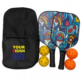 Premium Full Color Fiberglass Pickleball Set with 2 Pickleball Paddles Carrying Bag with Logo