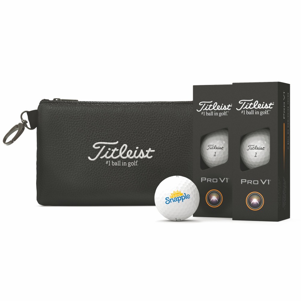 Logo Branded Titleist Stock Valuables Pouch With Six Pro V1 Golf Balls Logo Branded Titleist Stock Valuables Pouch With Six Pro V1 Golf Balls
