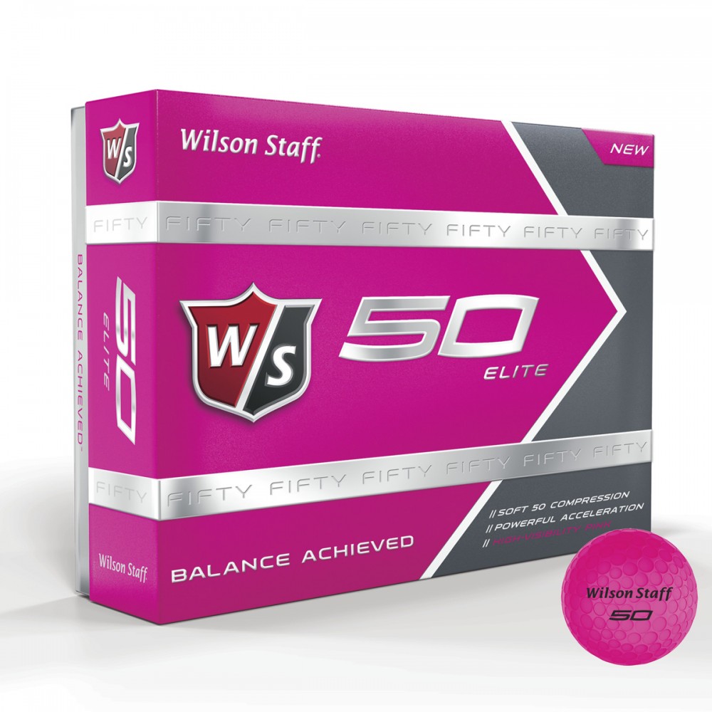 Personalized Wilson Staff 50 Elite GLOSS PINK Golf Ball - Dozen Box