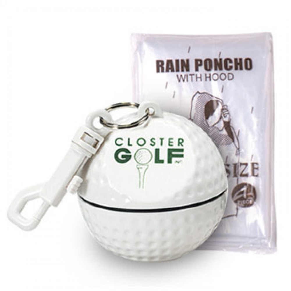 Logo Branded Rain Poncho in Golf Ball Sport Safe w/ Clip