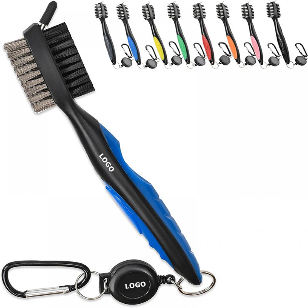 Logo Branded 12" Custom Stainless Steel Golf Club Brush Groove Cleaner w/Retractable Carabiner Logo Branded 12" Custom Stainless Steel Golf Club Brush Groove Cleaner w/Retractable Carabiner