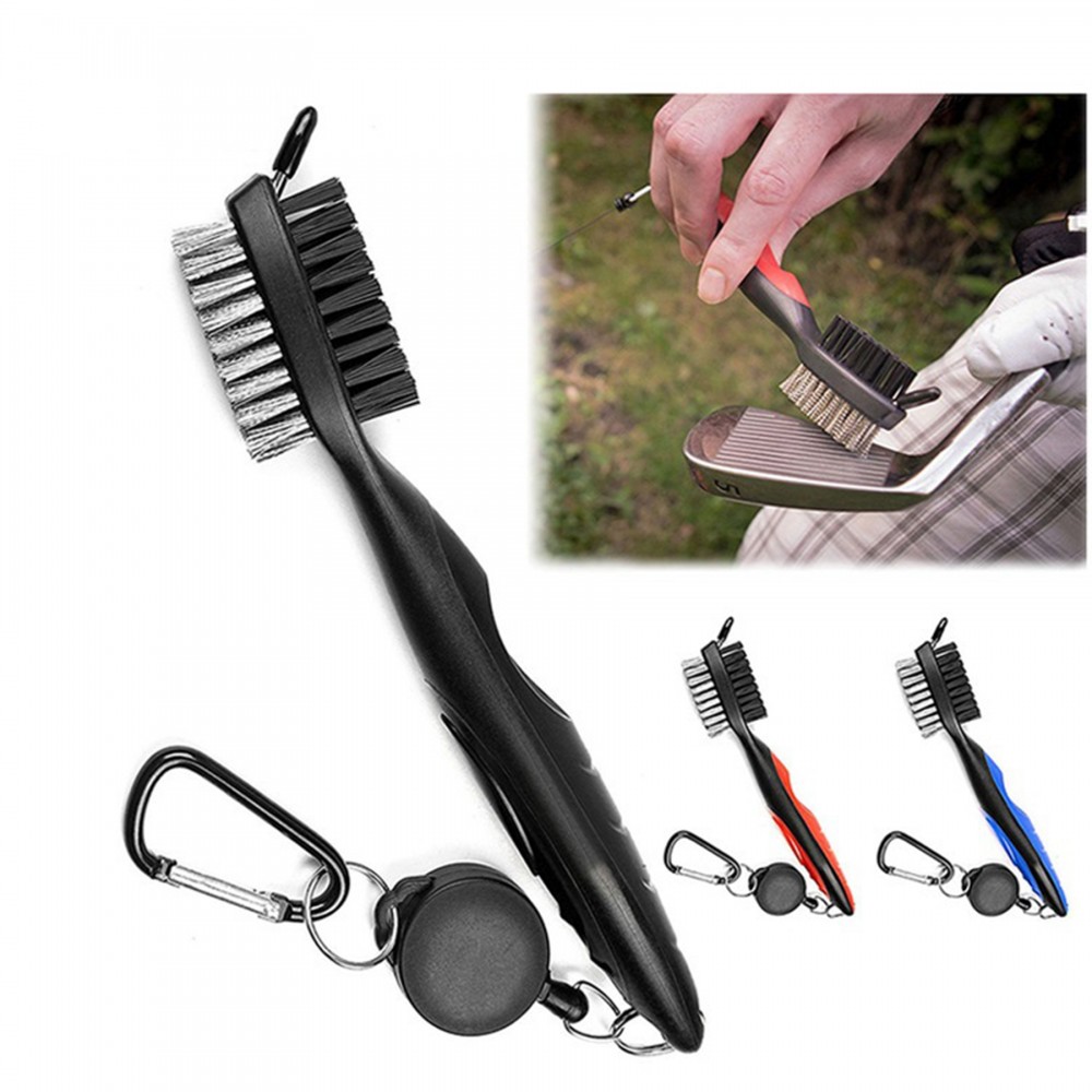 Double Side Golf Brush with Retractable Carabiner with Logo