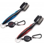 Golf Club Brush and Club Groove Cleaner 2 Ft Retractable Zip-line Aluminum Carabiners with Logo