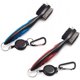 Customized Golf Club Brush and Club Groove Cleaner 2 Ft Retractable Zip-line Aluminum Carabiners