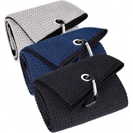 16 x 24 inch Microfiber Waffle Pattern Two-fold Golf Towel W/Heavy Duty Carabiners Clip with Logo