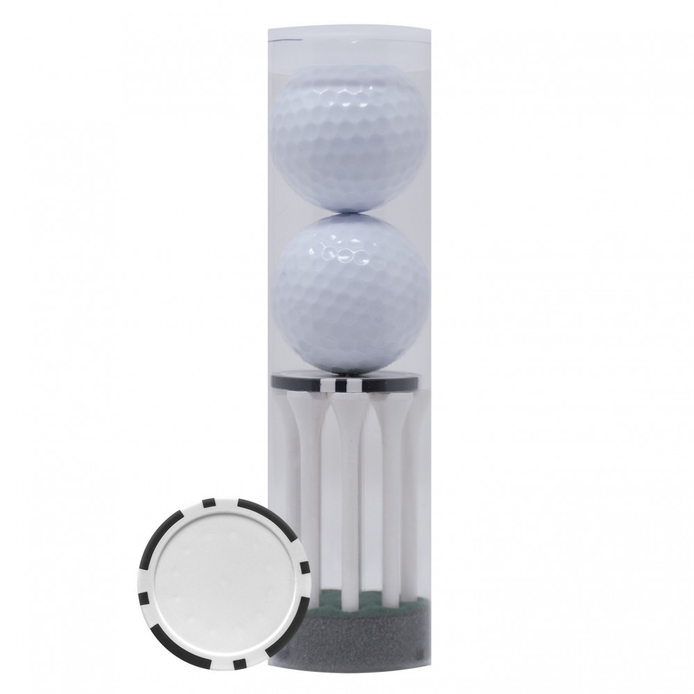 2-Ball & 8-Tee Tube w/Poker Chip Ball Marker with Logo 2-Ball & 8-Tee Tube w/Poker Chip Ball Marker with Logo