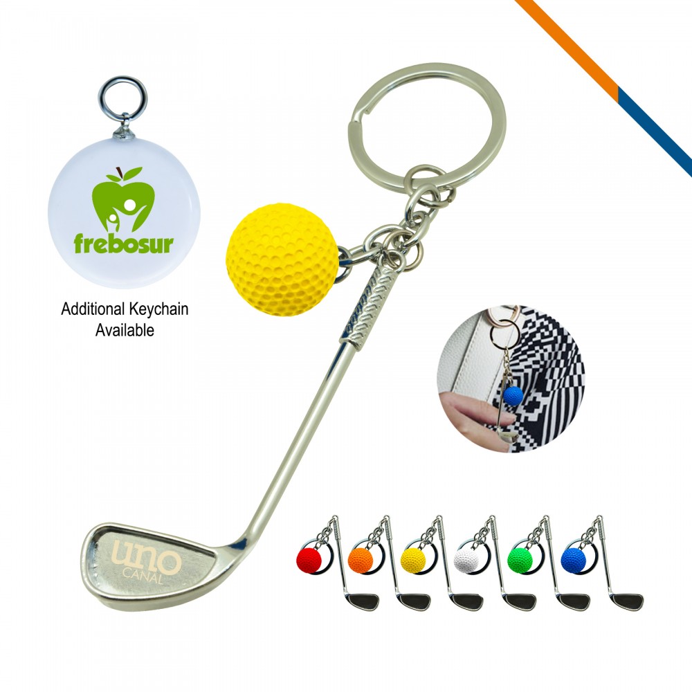 Custom Branded Golf Clubs Keychain Yellow