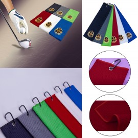 Custom 15.8 x 19.7 inch Microfiber Waffle Pattern Tri-fold Golf Towel W/Heavy Duty Carabiner Clip