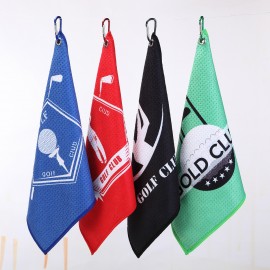 Promotional 11.8 x 11.8 inch Polyester Waffle Pattern Golf Towel W/Heavy Duty Carabiner Clip