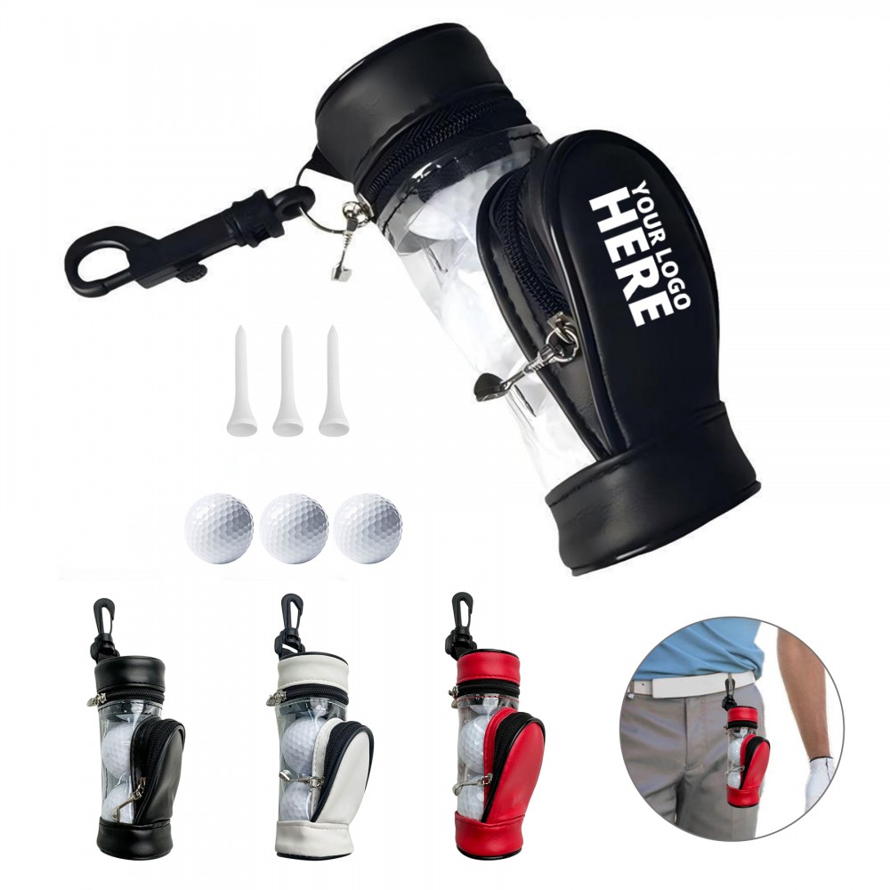 Customized Mini Golf Bag Tournament Gift Pack w/3 White Golf Balls & Golf Tees