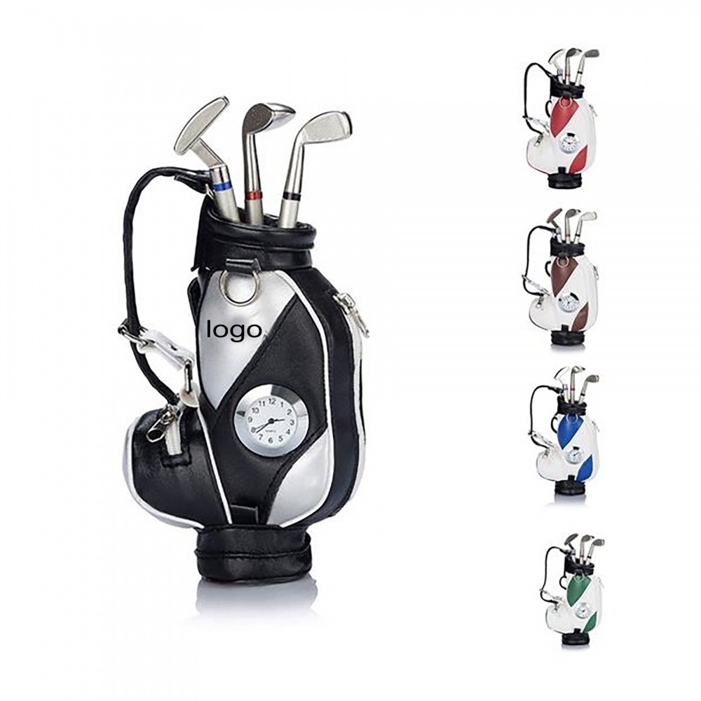 Mini Golf Bag With Clock Pen Holder with Logo