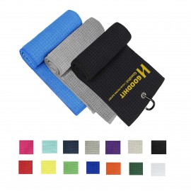 16" x 16" Microfiber Waffle Pattern Golf Towel w/ Carabiner with Logo